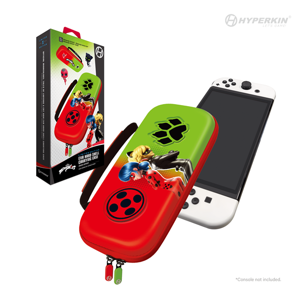 HYPERKIN Miraculous EVA Nintendo Switch/Switch OLED/Switch "K.bogár és F.macska" erősített utazótok, Piros & Zöld