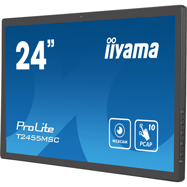 IIYAMA touch IPS monitor 23.8" T2455MSC-B1, 1920x1080, 16:9, 350cd/m2, 5ms, HDMI/DP/2xUSB, hangszóró, webkamera