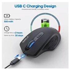 IMICE Vezeték nélküli egér optikai, G-1800RC BK, 1600dpi, USB, Fekete, tölthető akku