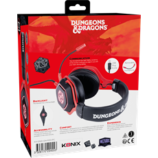 KONIX - DUNGEONS & DRAGONS "D20" 7.1 Fejhallgató Vezetékes Gaming Stereo Mikrofon, Fekete-Piros