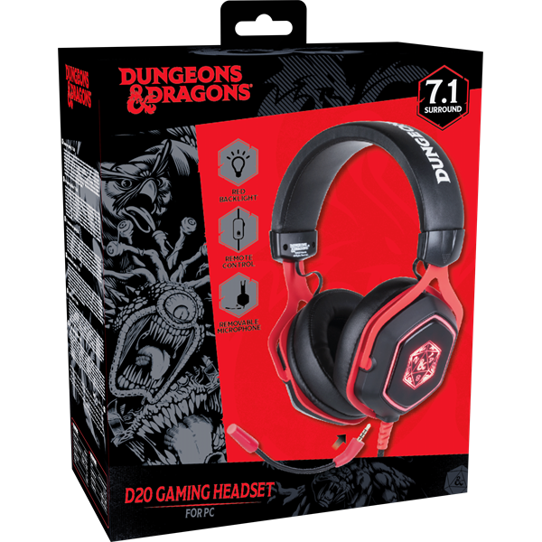 KONIX - DUNGEONS & DRAGONS "D20" 7.1 Fejhallgató Vezetékes Gaming Stereo Mikrofon, Fekete-Piros