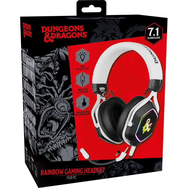 KONIX - DUNGEONS & DRAGONS "Rainbow" 7.1 Fejhallgató Vezetékes Gaming Stereo Mikrofon, Fehér-Fekete