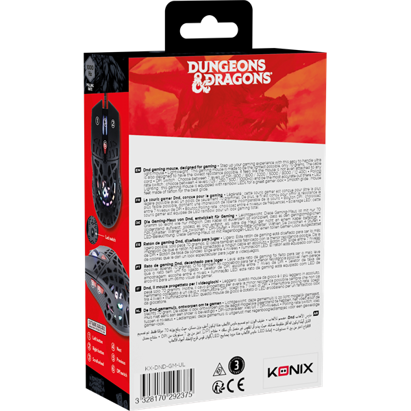 KONIX - DUNGEONS & DRAGONS "Ultra" Egér Vezetékes Gaming 10000DPI, Fekete RGB