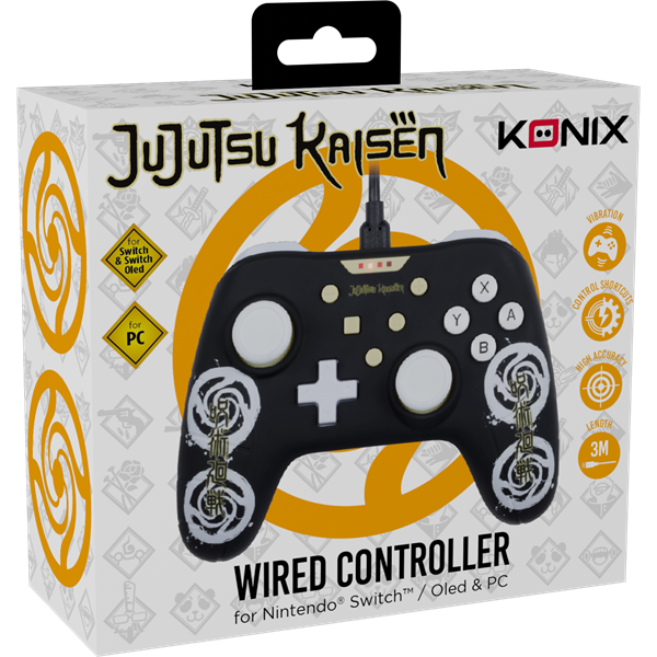 KONIX - JUJUTSU KAISEN Nintendo Switch/PC Vezetékes kontroller, Fekete mintás