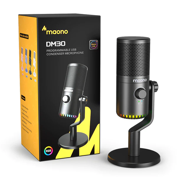 MAONO DM30 RGB Programmable Gaming USB Microphone, Fekete