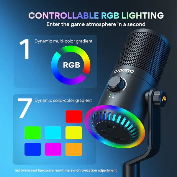 MAONO DM30 RGB Programmable Gaming USB Microphone, Fekete