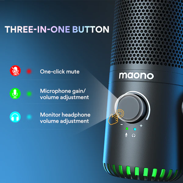 MAONO DM30 RGB Programmable Gaming USB Microphone, Fekete