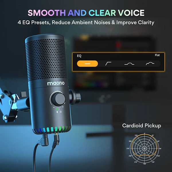 MAONO DM30 RGB Programmable Gaming USB Microphone, Fekete