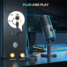 MAONO DM30 RGB Programmable Gaming USB Microphone, Fekete