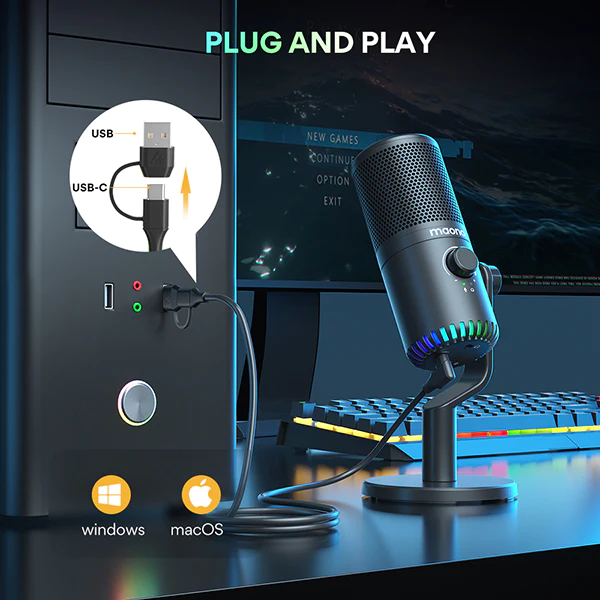 MAONO DM30 RGB Programmable Gaming USB Microphone, Fekete
