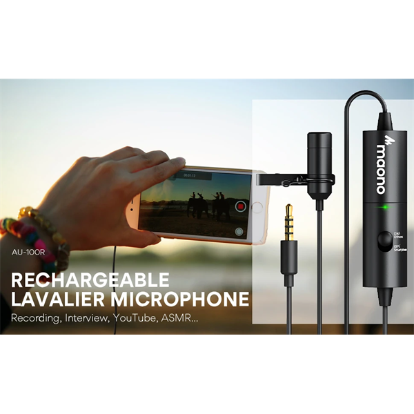 MAONO Tölthető Mikroport AU-100R, Rechargeable Omnidirectional Lapel Microphone
