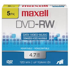 MAXELL DVD lemez -RW 4.7GB 5db/Csomag 2x Normál tok Újraírható