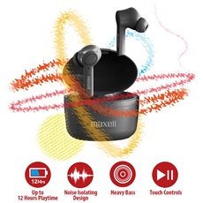 MAXELL TWS vezeték nélküli fülhallgató, SYNC UP, bluetooth 5.0, 3 óra lejétszási + 9óra újratöltéssel, fekete