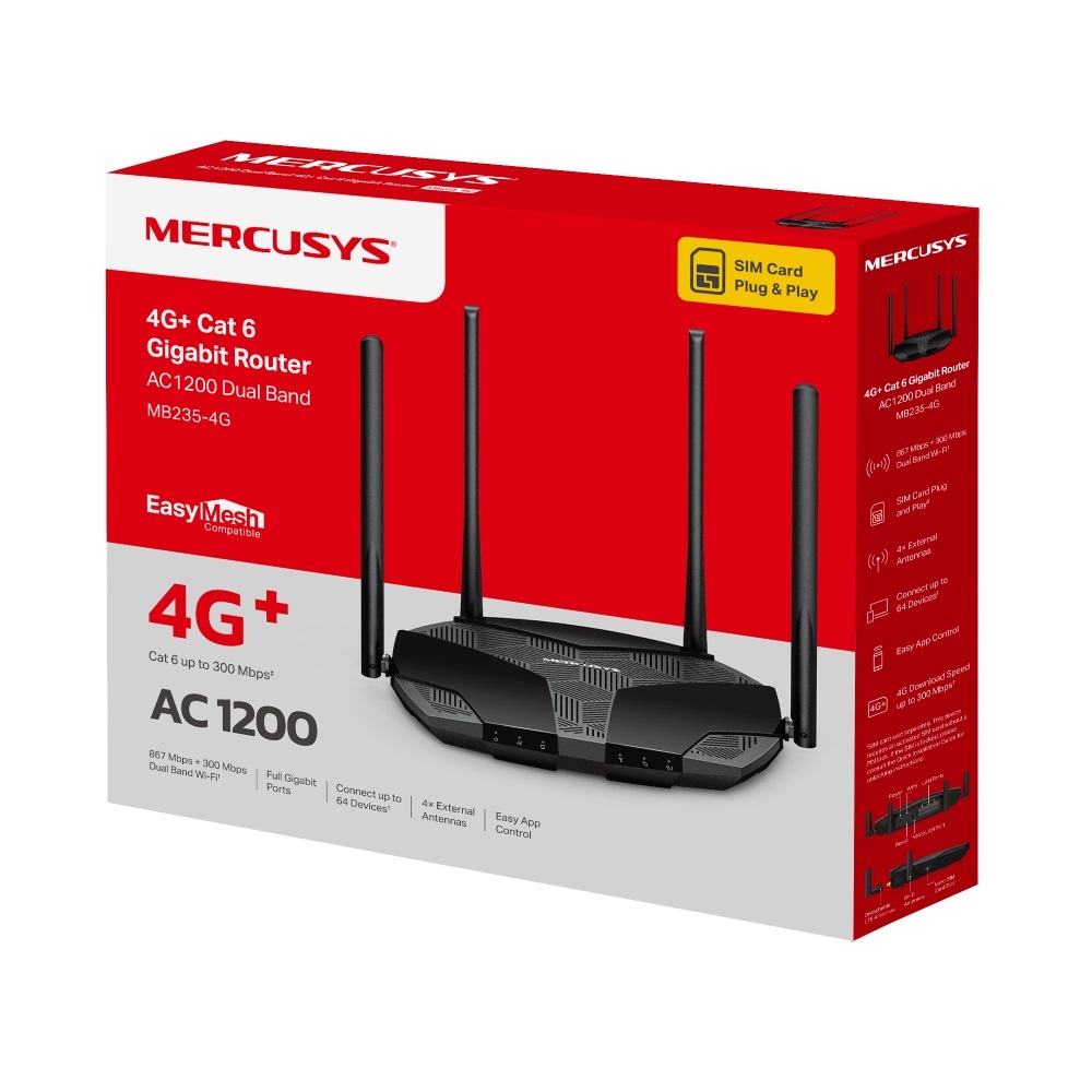 MERCUSYS 3G/4G Modem + Wireless Router AC1200 1xWAN/LAN(1000Mbps ...