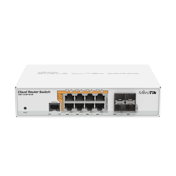 MIKROTIK Cloud Router Switch 8x1000Mbps (POE) + 4x1000Mbps SFP, Asztali, Rackes- CRS112-8P-4S-IN