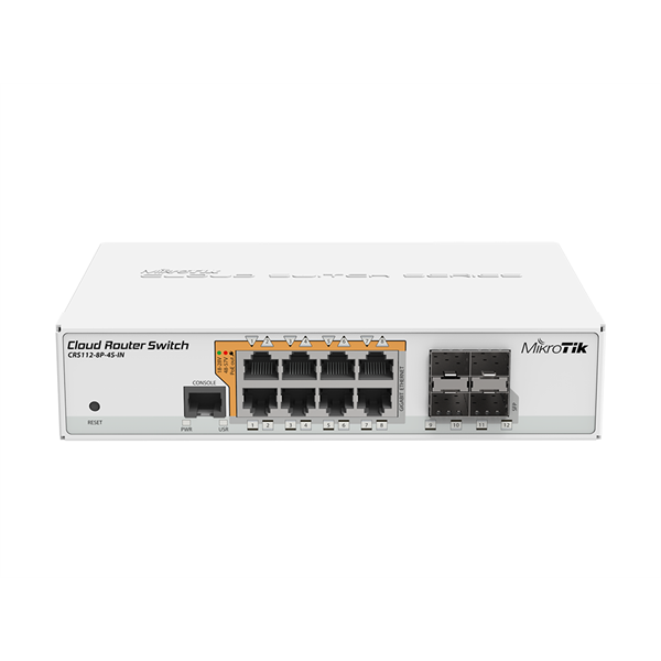 MIKROTIK Cloud Router Switch (8GbitLAN+PoE, 4SFP) Desktop kivitel (CRS112-8P-4S-IN)