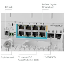 MIKROTIK Switch netPower Lite 7R, 8x1000Mbps + 2x10Gbps SFP+, kültéri - CSS610-1GI-7R-2S+OUT