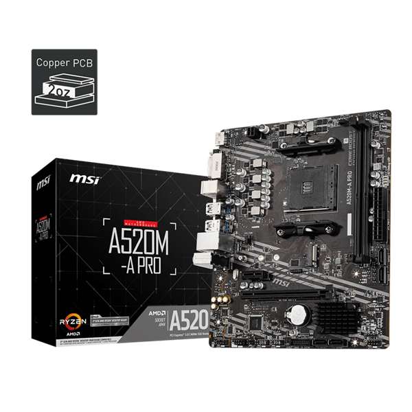 MSI Alaplap AM4 A520M-A PRO AMD A520, mATX