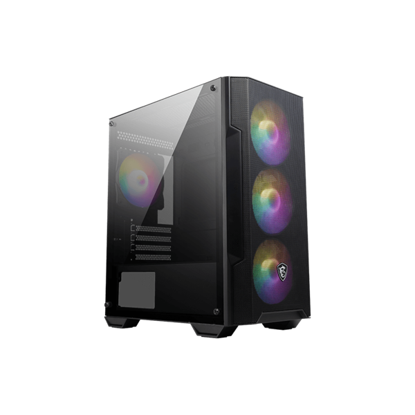 MSI Ház Micro ATX FORGE M100A, 4xA-RGB ventilátor, Tápegység nélkül, üvegfalú, fekete