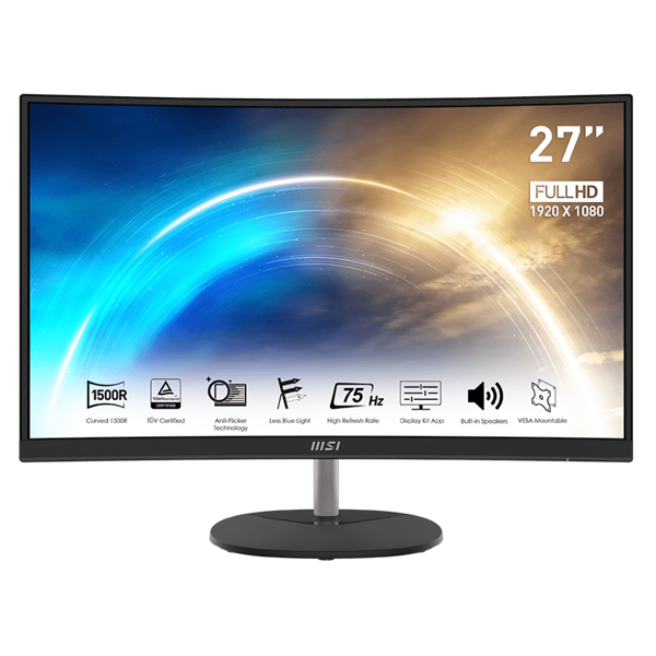 MSI Monitor Business PRO MP271CA Ívelt 27" FHD, 1920x1080, IPS 16:9, 1000:1 CR, 250cd/m2, 5 ms, HDMI, Black