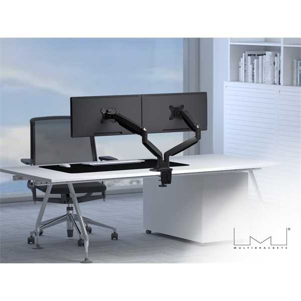 MULTIBRACKETS 2 karos asztali konzol, M Deskmount Gas Spring Dual Black (15-30", max.VESA: 100x100 mm, 9 kg)