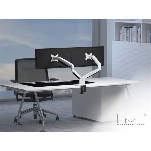 MULTIBRACKETS 2 karos asztali konzol, M Deskmount Gas Spring Dual White (15-27", max.VESA: 100x100 mm, 9 kg)