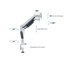 MULTIBRACKETS 2 karos asztali konzol, M Deskmount Gas Spring Dual White (15-27", max.VESA: 100x100 mm, 9 kg)