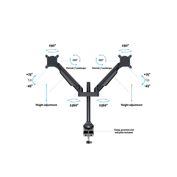 MULTIBRACKETS 2 karos asztali konzol, M VESA Gas Lift Arm Dual Black HD