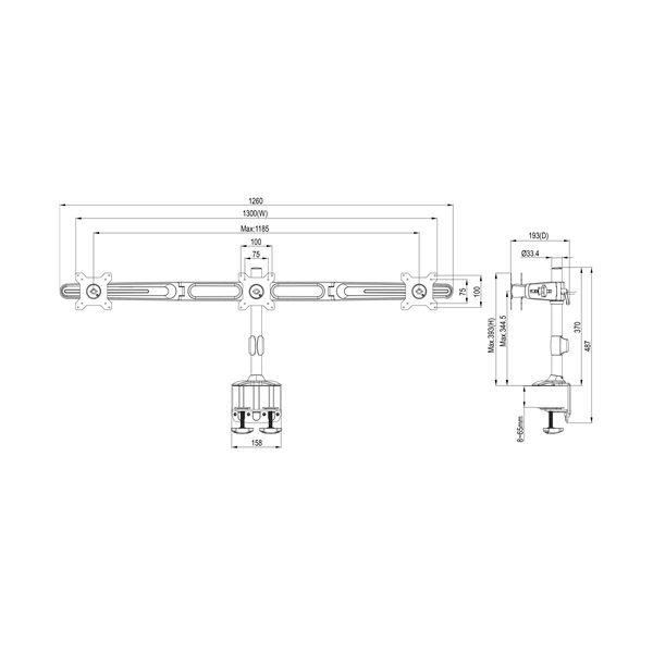 MULTIBRACKETS 3 karos asztali konzol, M VESA Desktopmount Triple Desk Clamp 15"-24"