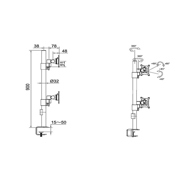 MULTIBRACKETS Asztali konzol (2 képernyős rögzítőkar), M VESA Deskmount Officeline Dual Vertical Black (15-30")