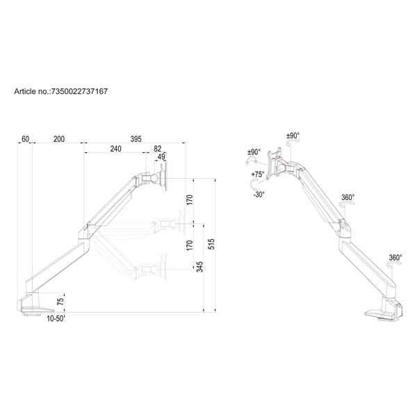 MULTIBRACKETS Asztali konzol, M VESA Gas Lift Arm Single Silver (15-34", max.VESA: 100x100 mm, 10 kg)