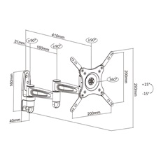 MULTIBRACKETS Fali konzol, M VESA Flexarm 360 III Black 75 100 200 (15-32", max.VESA: 200x200 mm, 15 kg)