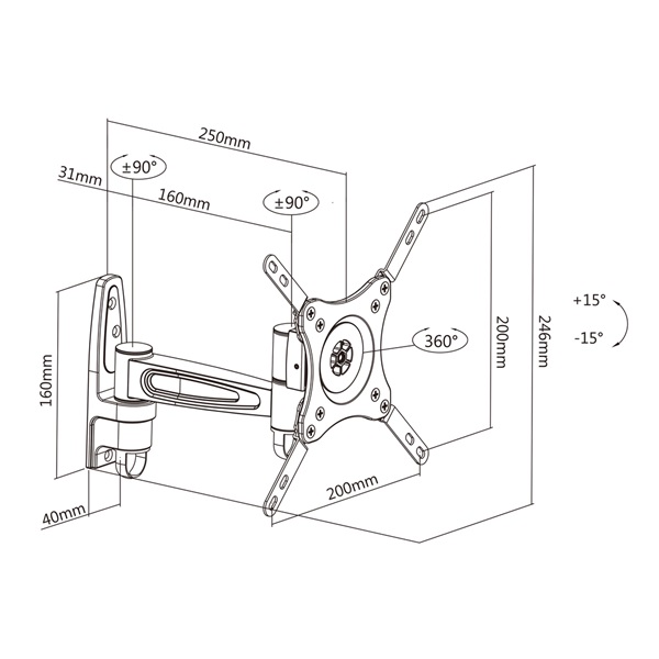 MULTIBRACKETS Fali konzol, M VESA Flexarm 360 II White 75 100 200 (15-32", max.VESA: 200x200 mm, 15 kg)