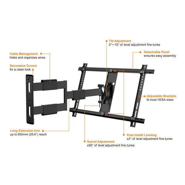 MULTIBRACKETS Fali konzol, M VESA Flexarm Thin Black Large (37-65", max.VESA: 600x400 mm, 30 kg)