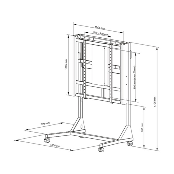 MULTIBRACKETS Gurulós motoros padlóállvány, M Motorized Floorstand 80 kg White HD (42-110")