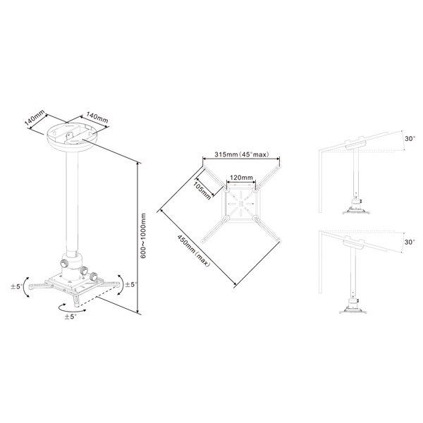 MULTIBRACKETS Mennyezeti konzol, M Universal Projector Ceiling mount 600-1000 with Fine tune