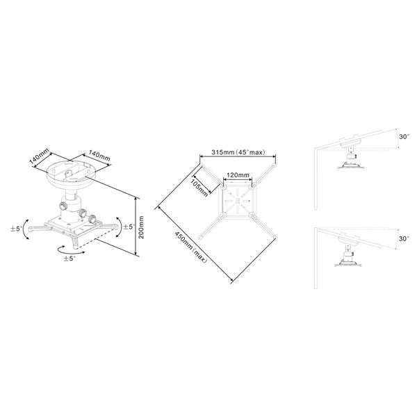 MULTIBRACKETS Mennyezeti konzol, M Universal Projector Ceiling mount 600-1000 with Fine tune