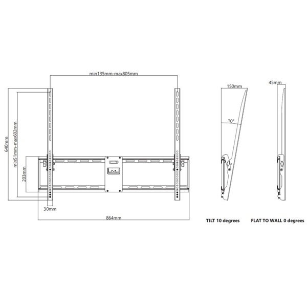 MULTIBRACKETS Fali konzol, M Universal Tilt Wallmount Black Large (55-75", max.VESA: 800x600 mm, 75 kg)