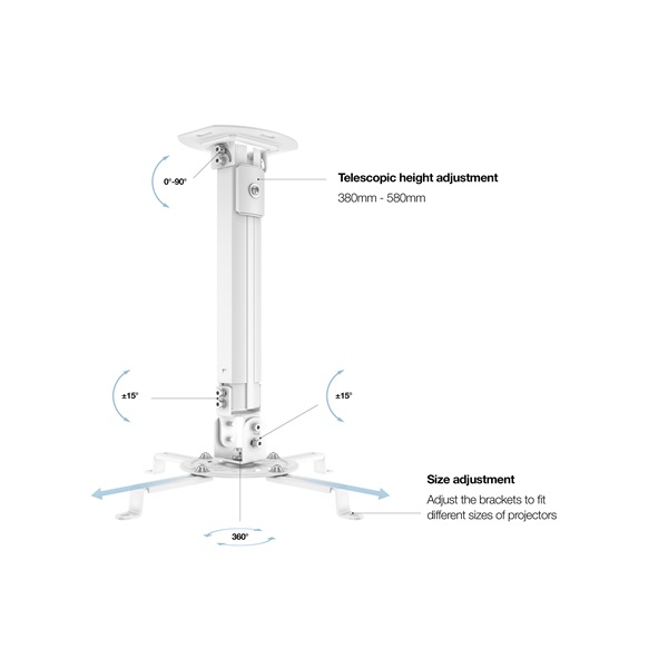 MULTIBRACKETS Mennyezeti konzol, M Universal Projector Ceiling Mount I (13.5 kg, White, 380-580 mm)