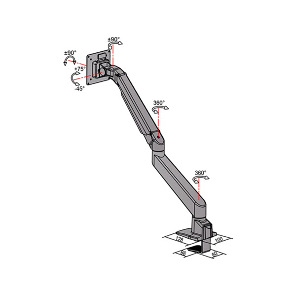 MULTIBRACKETS Asztali konzol, M VESA Gas Lift Arm Single Black (15-34", max.VESA: 100x100 mm, 10 kg)