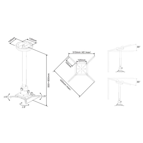 MULTIBRACKETS Mennyezeti konzol, M Universal Projector Ceiling Mount 300-480 with Finetune