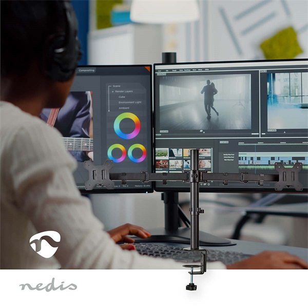 NEDIS MMDOS110BK 15"-32" asztali 2 monitor tartóállvány, maximum 8 kg, forgatható dönthető, acél, fekete