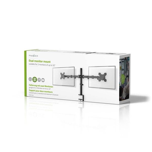 NEDIS MMDOS110BK 15"-32" asztali 2 monitor tartóállvány, maximum 8 kg, forgatható dönthető, acél, fekete