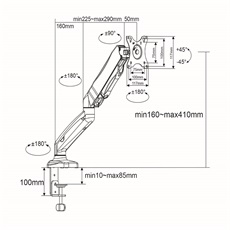 Nedis MMSISGS110BK gázrugós monitor tartó konzol / állvány 15 - 32 " | 75x75 / 100x100