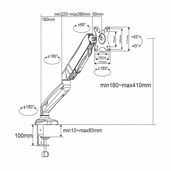 Nedis MMSISGS110BK gázrugós monitor tartó konzol / állvány 15 - 32 " | 75x75 / 100x100