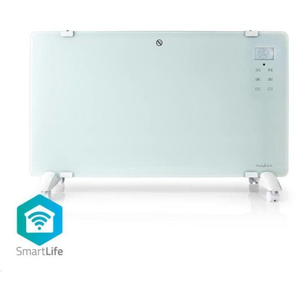 NEDIS WIFIHTPL20FWT smart fürdőszobai konvektor, 2000W, IP24, üvegpanel, 2 fokozat, LED kijelző, állítható hőmérséklet