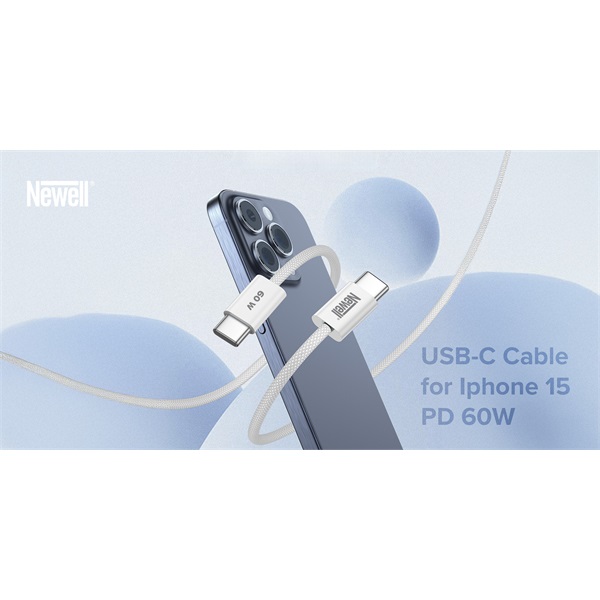 NEWELL USB-C - USB-C gyorstöltő kábel, 60W, 2m, adatátvitel 480 Mbps, 40 hónap garancia,