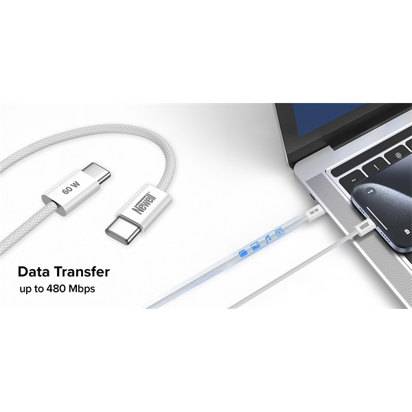 NEWELL USB-C - USB-C gyorstöltő kábel, 60W, 2m, adatátvitel 480 Mbps, 40 hónap garancia,