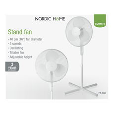 NORDIC HOME FT-530  40cm állóventilátor, 3 év garancia, , telejesítmény: 50W,  oszcilláló, 3 sebesség fokozat, dönthető