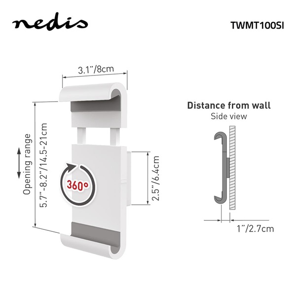 Nedis TWMT100SI 7 - 12 " fix fali tablet tartó konzol, 360° elforgatható